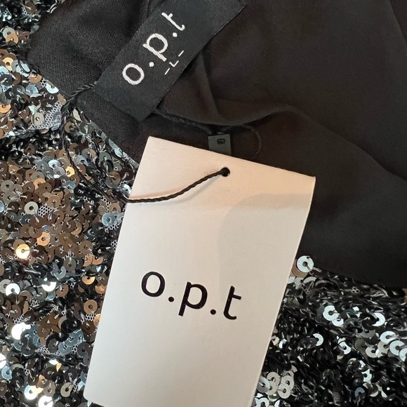 NWT O.P.T. 70s Silver Sequin Puffed Long Sleeve Faux Wrap Studio 54 Mini Dress L - Picture 6 of 7